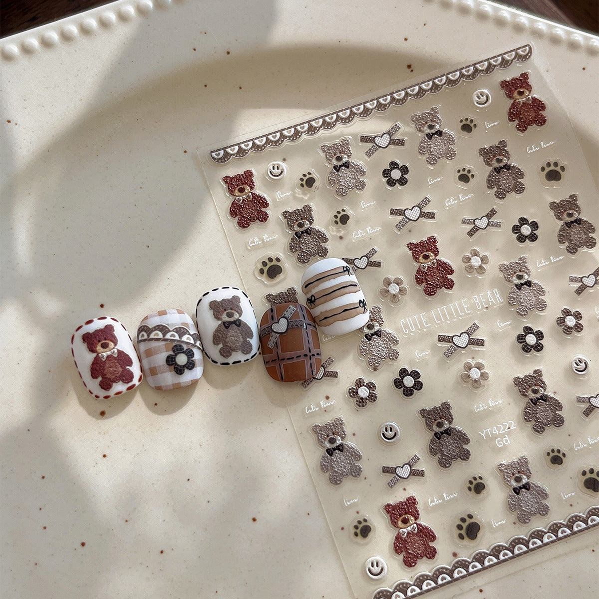 Wholesale love strawberry bear flower relief flat with adhesive nail stickers